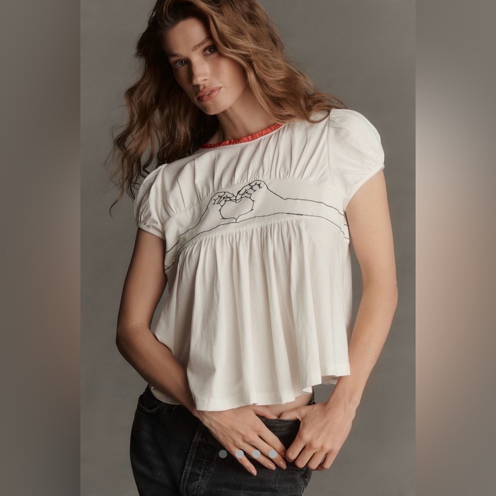 NWT Maeve by Anthropologie Embroidered Heart Swing Short Sleeved Tee